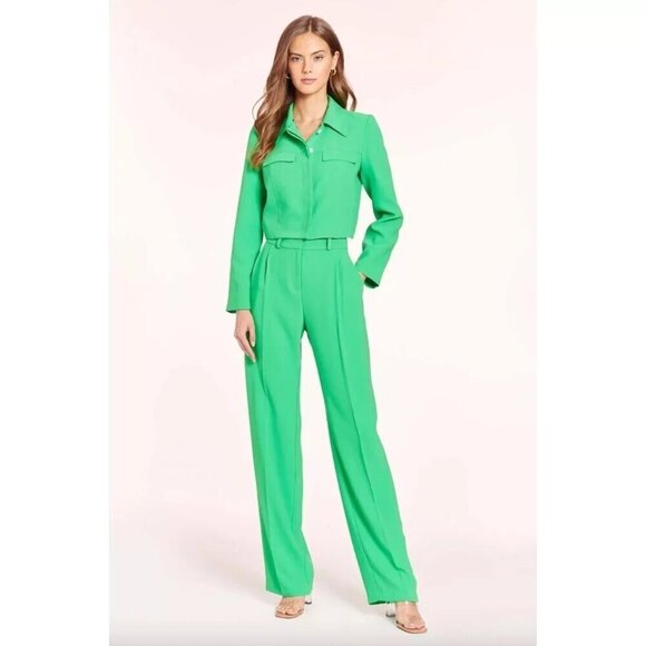 AMANDA UPRICHARD Wallace Pleated Straight Leg Pant Grass Green Polyester Size L - Picture 15 of 15